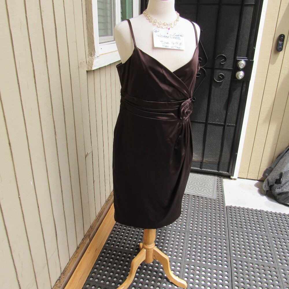 #2 NEW WOMEN'S CHOCOLATE BROWN SATIN EVENING DRESS (SIZE 14 US / 18UK)